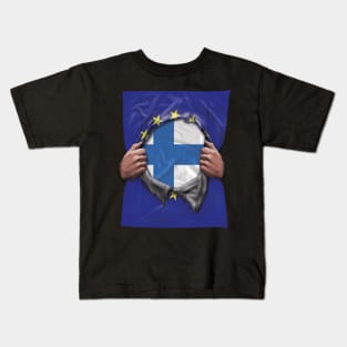 Finland Flag European Union Flag Ripped Open - Gift for Finnish From Finland Kids T-Shirt